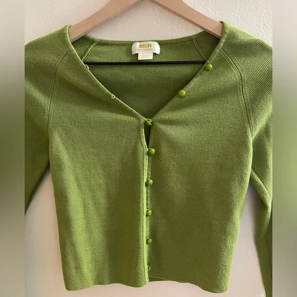 Anthropologie Maeve Isabella Cropped Cardigan Sweater Top Moss - Picture 3 of 5